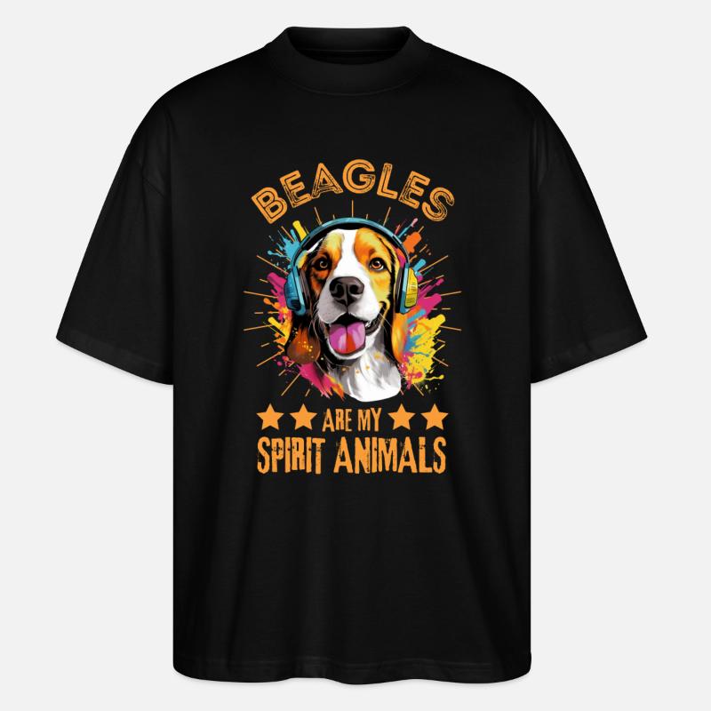 Bunter Beagle mit Kopfhörer - Stanley/Stella Oversized Unisex Bio T-Shirt Blaster 2.0 - Schwarz