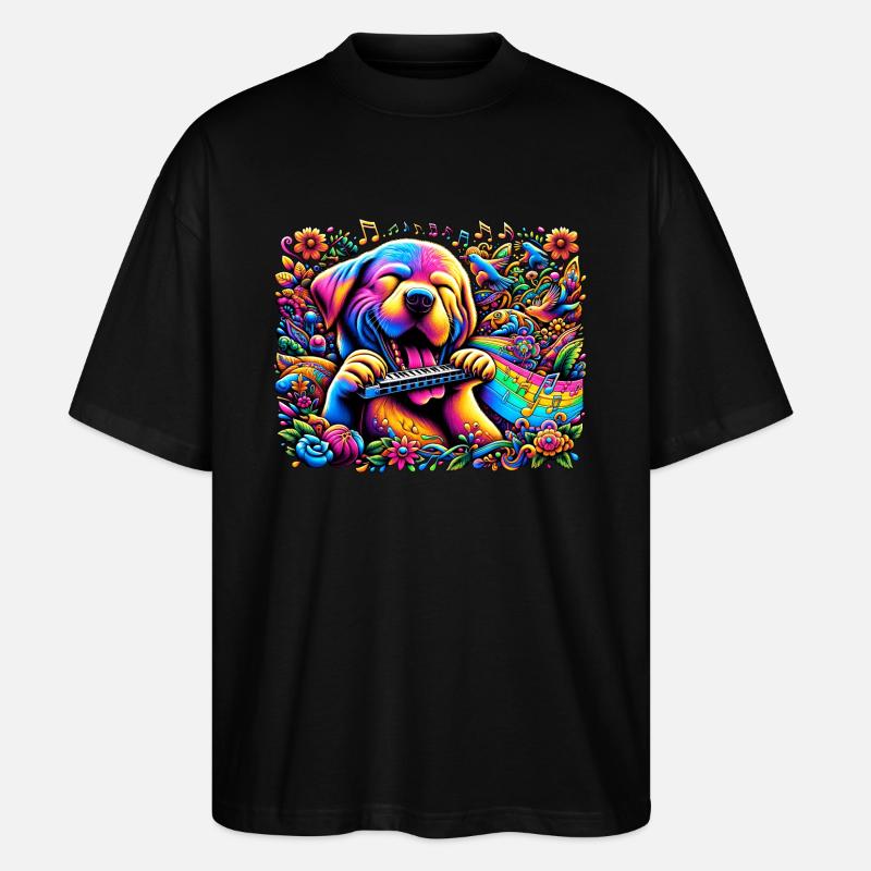 Chien d’harmonie : Vibrations d’harmonica - T-shirt bio Blaster 2.0 coupe oversize Stanley/Stella Unisexe - noir