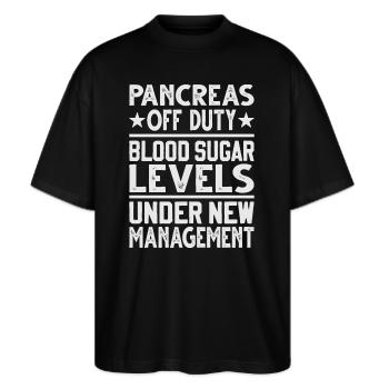 Alvleesklier buiten dienst - Stanley/Stella Uniseks oversized bio T-shirt Blaster 2.0 - zwart - Voor - Alina (178cm) & Michal (187cm)