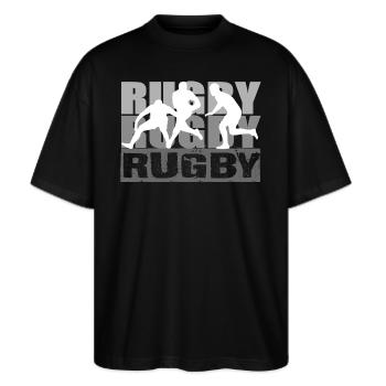 Rugby - Stanley/Stella Oversized Unisex Bio T-Shirt Blaster 2.0 - Schwarz - Vorne - Alina (178cm) & Michal (187cm)