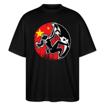 China Climber - Escalade de bloc femmes - T-shirt bio Blaster 2.0 coupe oversize Stanley/Stella Unisexe - noir - Devant - Alina (178cm) & Michal (187cm)
