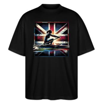 Rower with British flag - Stanley/Stella Oversized Unisex Organic T-shirt Blaster 2.0 - black - Front - Alina (178cm) & Michal (187cm)
