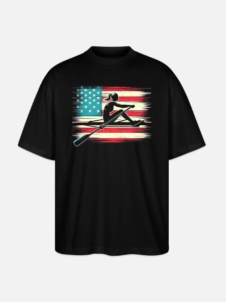 Rowing patriot with US flag - Stanley/Stella Oversized Unisex Organic T-shirt Blaster 2.0 - black