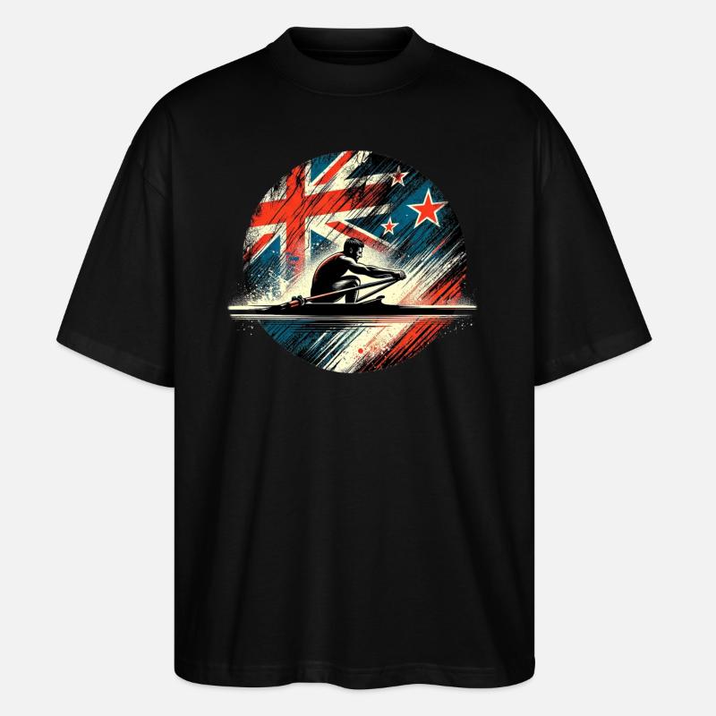 Neuseeländischer Fahnenruder-Männchen-Sculling-Pat - Stanley/Stella Oversized Unisex Bio T-Shirt Blaster 2.0 - Schwarz