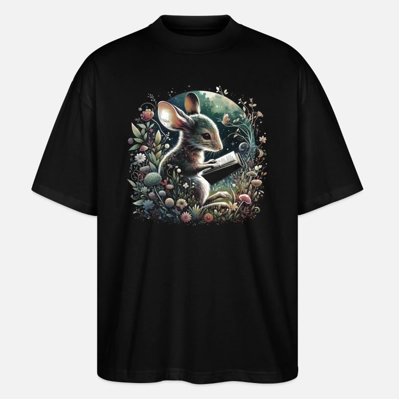 Maus-lesebuch – Vollmond-seelandschaft - Stanley/Stella Oversized Unisex Bio T-Shirt Blaster 2.0 - Schwarz
