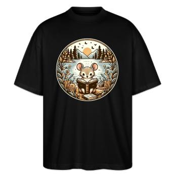 Mouse Wilderness Book Reading Adventure - Stanley/Stella Oversized Unisex Bio T-Shirt Blaster 2.0 - Schwarz - Vorne - Alina (178cm) & Michal (187cm)