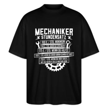 KFZ-Mechatroniker Mechaniker Stundensatz - Stanley/Stella Oversized Unisex Bio T-Shirt Blaster 2.0 - Schwarz - Vorne - Alina (178cm) & Michal (187cm)