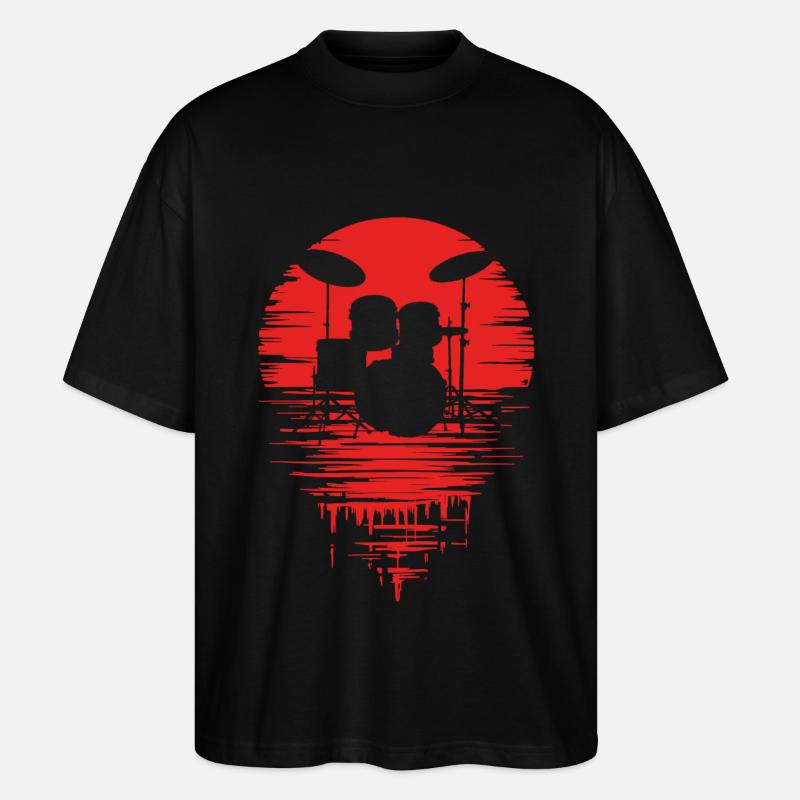 Drumset Silhouette Schlagzeug mit Spiegelung - Stanley/Stella Oversized Unisex Bio T-Shirt Blaster 2.0 - Schwarz