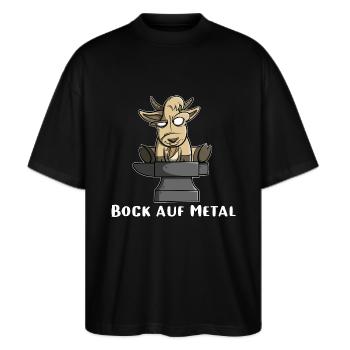Bock auf Metal - Heavy Metal Fun Motiv Ziegenbock - Stanley/Stella Oversized Unisex Bio T-Shirt Blaster 2.0 - Schwarz - Vorne - Alina (178cm) & Michal (187cm)
