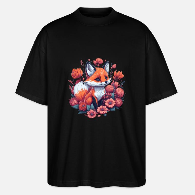 Fox Flowers - Stanley/Stella Oversized Unisex Organic T-shirt Blaster 2.0 - black