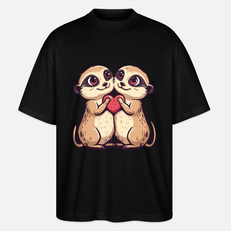 Couple de suricates amour Saint-Valentin - T-shirt bio Blaster 2.0 coupe oversize Stanley/Stella Unisexe - noir