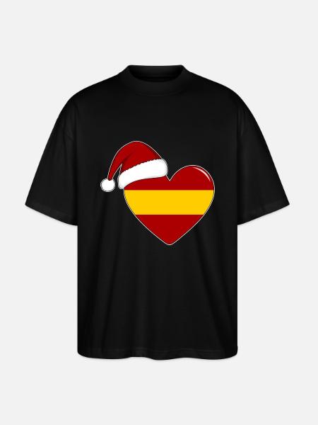 Drapeau Espagne coeur de Noël - T-shirt bio Blaster 2.0 coupe oversize Stanley/Stella Unisexe - noir