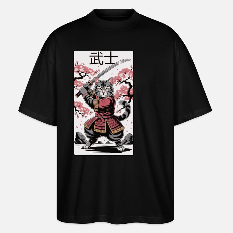 Chat guerrier – Puissance de l’anime - T-shirt bio Blaster 2.0 coupe oversize Stanley/Stella Unisexe - noir
