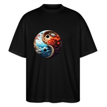 Yin Yang - Stanley/Stella Oversized Unisex Organic T-shirt Blaster 2.0 - black - Front - Alina (178cm) & Michal (187cm)