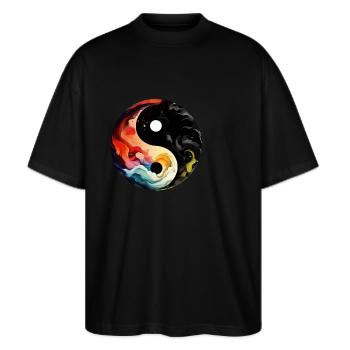 Yin Yang - Stanley/Stella Oversized Unisex Organic T-shirt Blaster 2.0 - black - Front - Alina (178cm) & Michal (187cm)