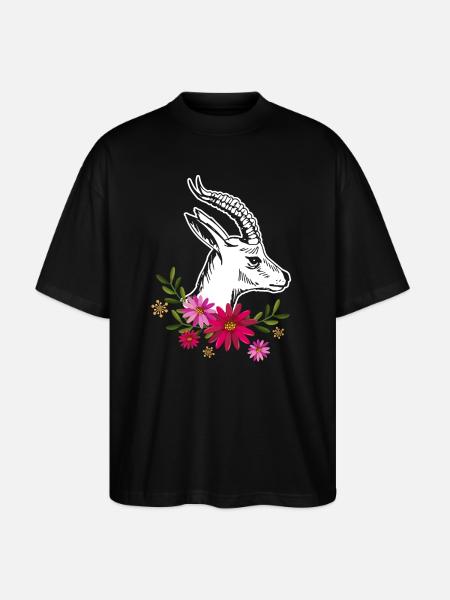 Antelope With Flowers - Stanley/Stella Oversized Unisex Organic T-shirt Blaster 2.0 - black