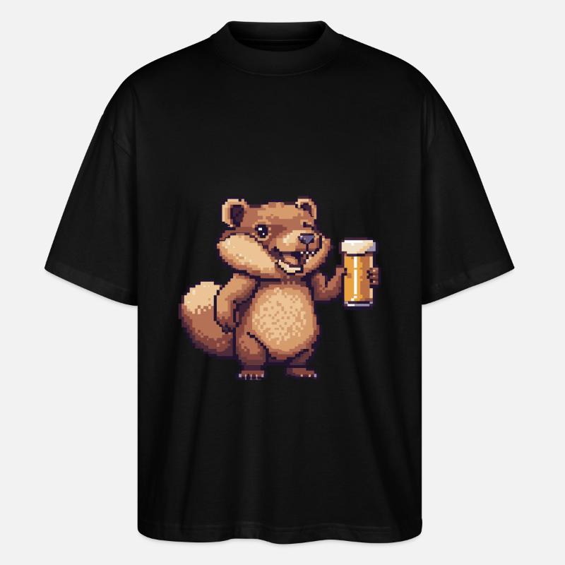 Bière Beaver Pixel - T-shirt bio Blaster 2.0 coupe oversize Stanley/Stella Unisexe - noir