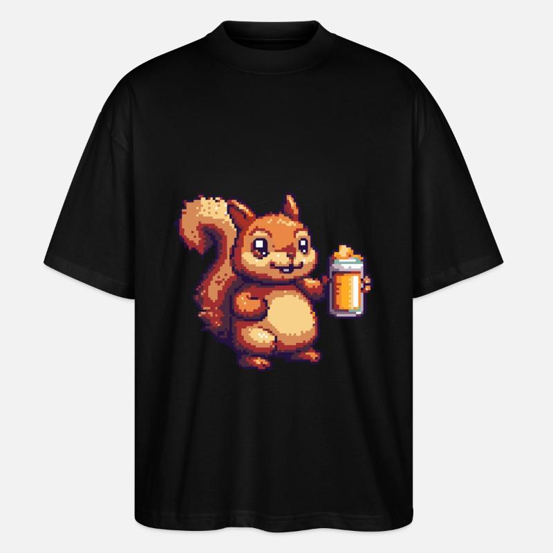 Eichhörnchen Pixel Bier - Stanley/Stella Oversized Unisex Bio T-Shirt Blaster 2.0 - Schwarz