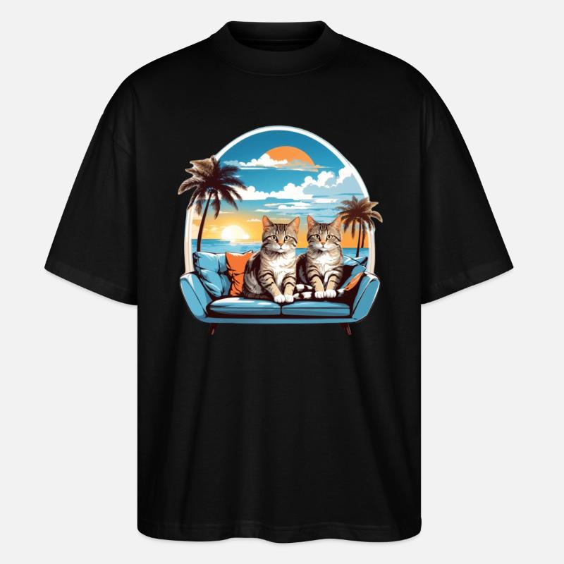 Katzen am Meer - Stanley/Stella Oversized Unisex Bio T-Shirt Blaster 2.0 - Schwarz