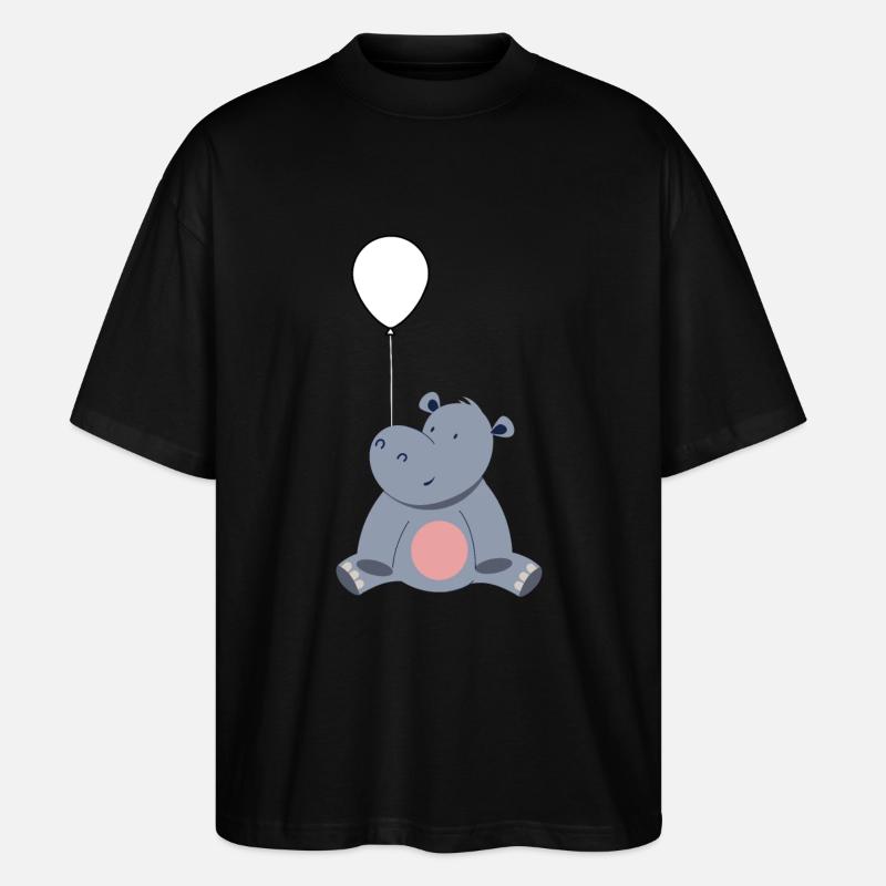 Süsses Flusspferd Mit Ballon - Stanley/Stella Oversized Unisex Bio T-Shirt Blaster 2.0 - Schwarz