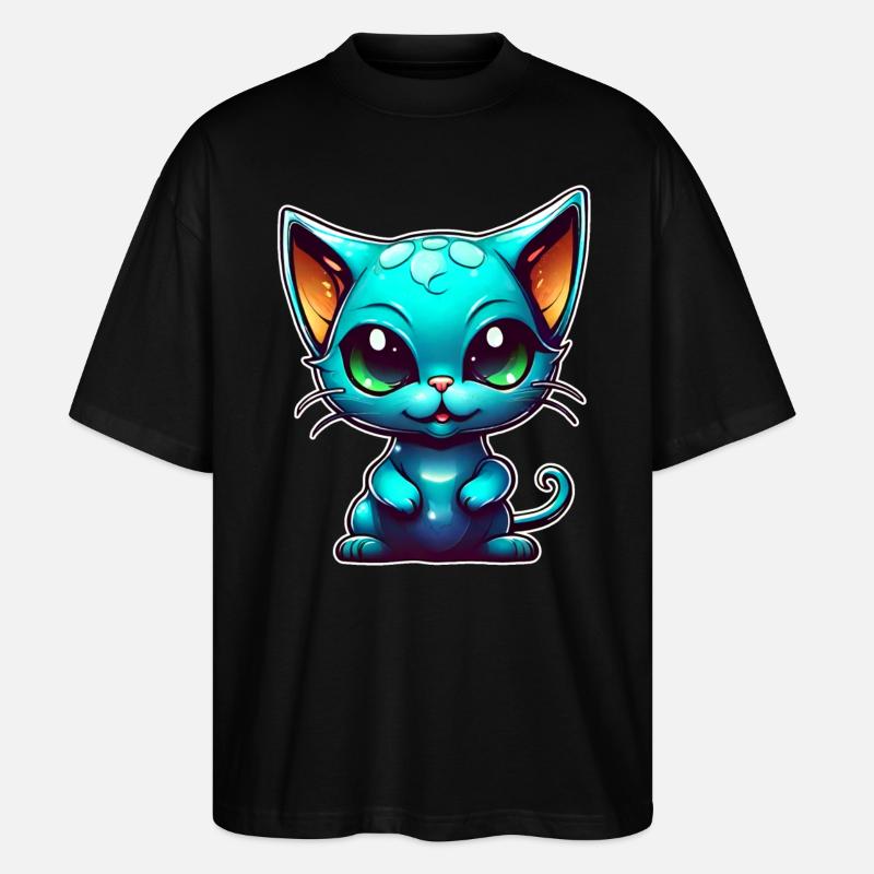 Chat extraterrestre mignon - T-shirt bio Blaster 2.0 coupe oversize Stanley/Stella Unisexe - noir