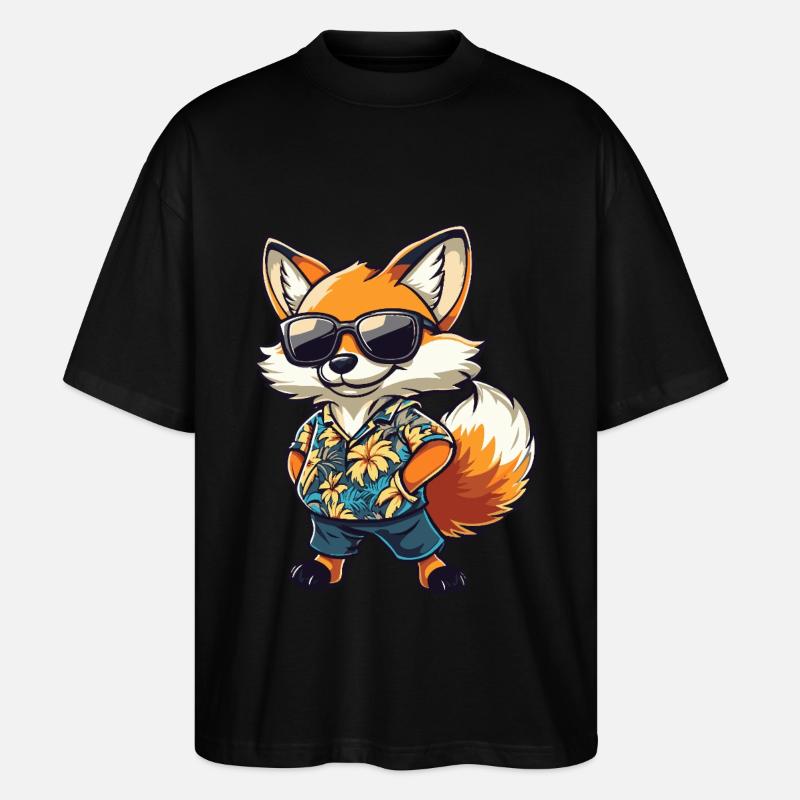 Fox Comic Funny Summer - Stanley/Stella Oversized Unisex Organic T-shirt Blaster 2.0 - black