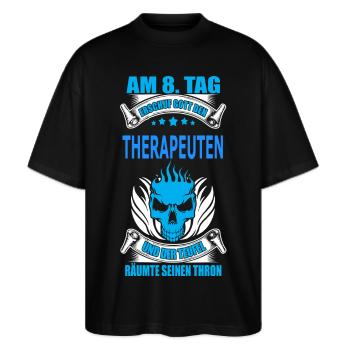 THERAPEUTEN - Stanley/Stella Oversized Unisex Bio T-Shirt Blaster 2.0 - Schwarz - Vorne - Alina (178cm) & Michal (187cm)