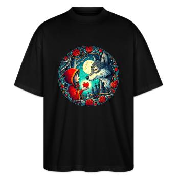 Conte de fées Le petit chaperon rouge Loup Cœur d’enfant Bien-être animal - T-shirt bio Blaster 2.0 coupe oversize Stanley/Stella Unisexe - noir - Devant - Alina (178cm) & Michal (187cm)