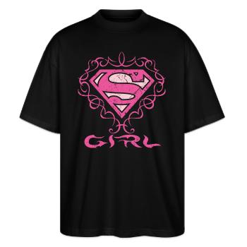 Superman S-Shield Girl - Stanley/Stella Oversized Unisex Organic T-shirt Blaster 2.0 - black - Front - Alina (178cm) & Michal (187cm)