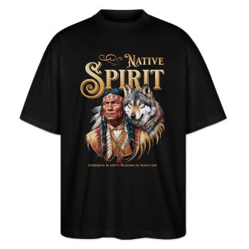 Native Spirit - Stanley/Stella Oversized Unisex Bio T-Shirt Blaster 2.0 - Schwarz - Vorne - Alina (178cm) & Michal (187cm)