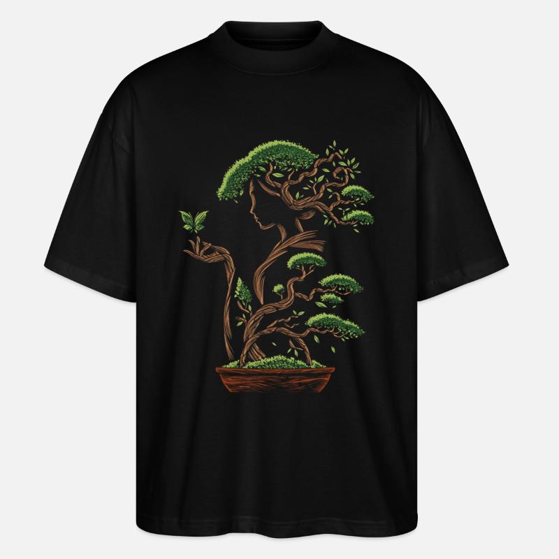Japanisches Bonsai-Mädchen - Stanley/Stella Oversized Unisex Bio T-Shirt Blaster 2.0 - Schwarz