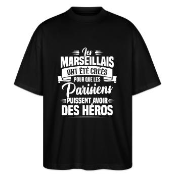 Les marseillais ont été créés pour les parisiens - T-shirt bio Blaster 2.0 coupe oversize Stanley/Stella Unisexe - noir - Devant - Alina (178cm) & Michal (187cm)