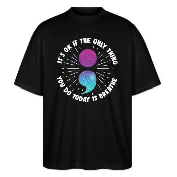 psycMental Health Warrior Purple And Turquoise - Stanley/Stella Oversized Unisex Organic T-shirt Blaster 2.0 - black - Front - Alina (178cm) & Michal (187cm)