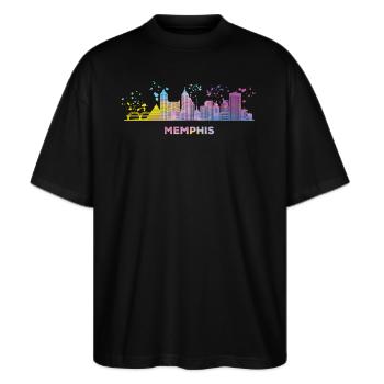Memphean Skyline Memphis - Stanley/Stella Oversized Unisex Organic T-shirt Blaster 2.0 - black - Front - Alina (178cm) & Michal (187cm)