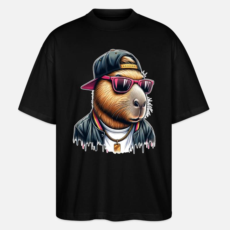 Capybara Cap Sonnebrille Cool - Stanley/Stella Oversized Unisex Bio T-Shirt Blaster 2.0 - Schwarz