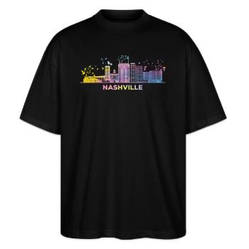 Nashvillian Skyline Nashville - Stanley/Stella Oversized Unisex Bio T-Shirt Blaster 2.0 - Schwarz - Vorne - Alina (178cm) & Michal (187cm)
