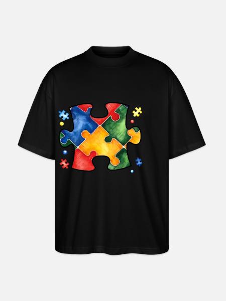 Autismus-Puzzle - Stanley/Stella Oversized Unisex Bio T-Shirt Blaster 2.0 - Schwarz