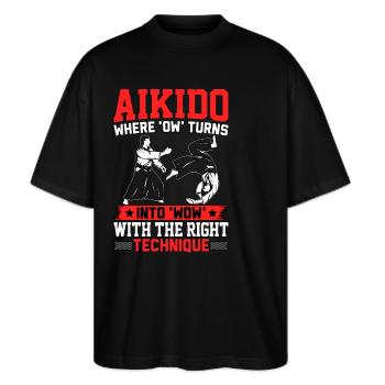 Aikido, hvor ow bliver til wow med den rigtige - Stanley/Stella Oversize Unisex Øko T-shirt Blaster 2.0 - sort - Foran - Alina (178cm) & Michal (187cm)