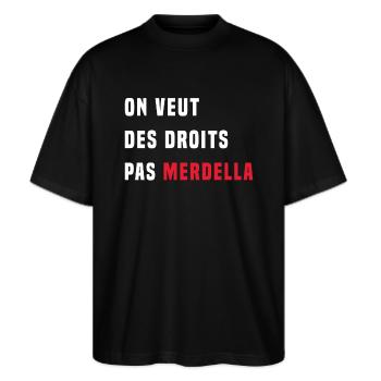 on veut des droits pas merdella - T-shirt bio Blaster 2.0 coupe oversize Stanley/Stella Unisexe - noir - Devant - Alina (178cm) & Michal (187cm)