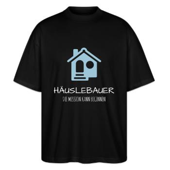 Häuslebauer Haus Bauherr Geschenk Idee - Stanley/Stella Oversized Unisex Bio T-Shirt Blaster 2.0 - Schwarz - Vorne - Alina (178cm) & Michal (187cm)