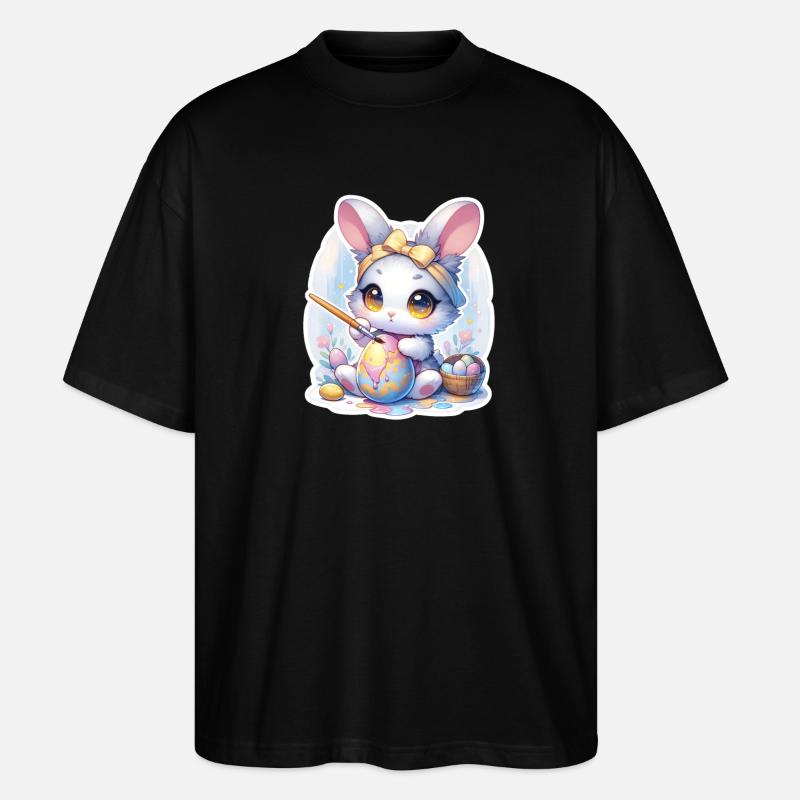Süßer Chibi-Hase mit Haarband und Ostereiern - Stanley/Stella Oversized Unisex Bio T-Shirt Blaster 2.0 - Schwarz