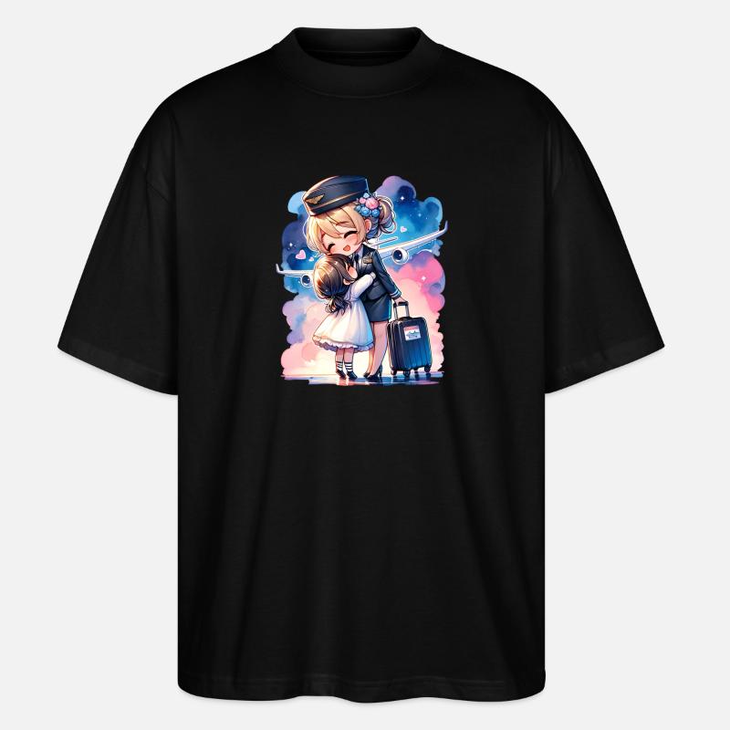 Flugbegleiterin Mutter mit ihrer Tochter - Stanley/Stella Oversized Unisex Bio T-Shirt Blaster 2.0 - Schwarz