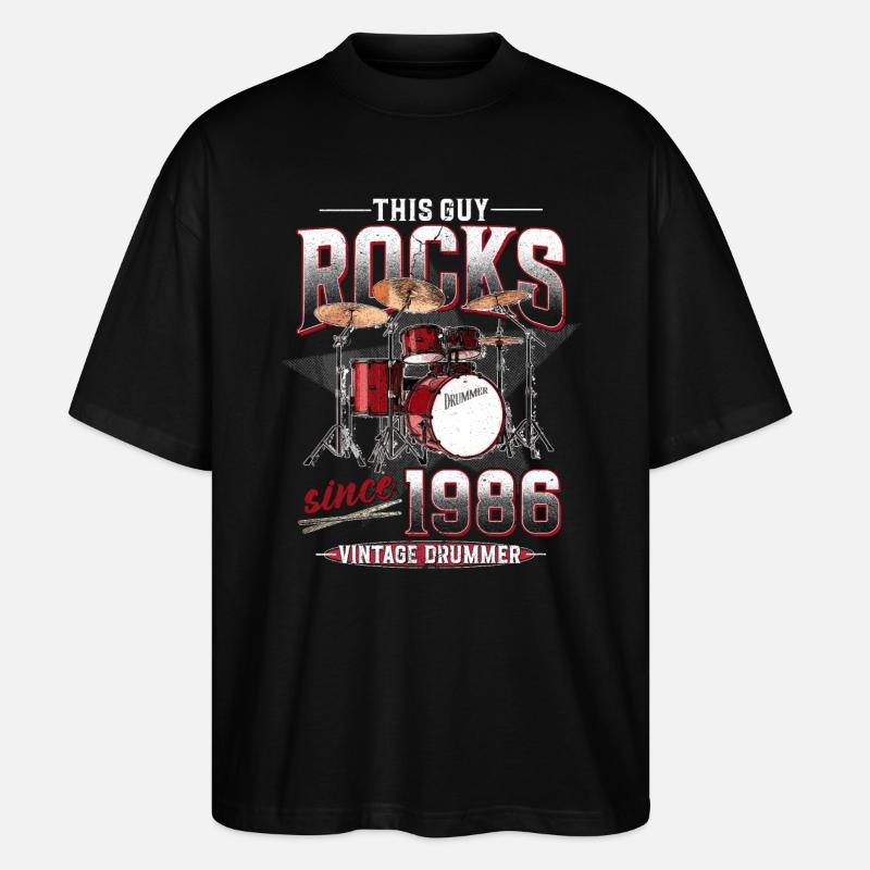 1986 Vintage Drum Drummer Anniversaire - T-shirt bio Blaster 2.0 coupe oversize Stanley/Stella Unisexe - noir