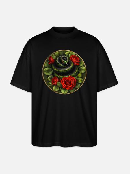 Snake and red roses - Stanley/Stella Oversized Unisex Organic T-shirt Blaster 2.0 - black