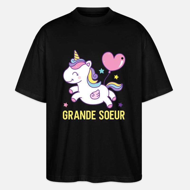 Große Schwester Einhorn - Stanley/Stella Oversized Unisex Bio T-Shirt Blaster 2.0 - Schwarz