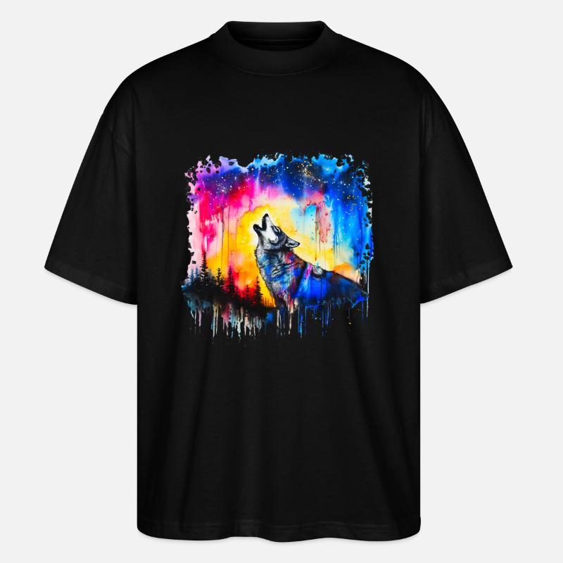 Wolf Aquarell - Stanley/Stella Oversized Unisex Bio T-Shirt Blaster 2.0 - Schwarz