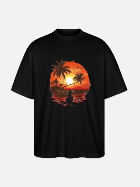 Tropisk solnedgang med palmer - Stanley/Stella Oversize Unisex Øko T-shirt Blaster 2.0 - sort