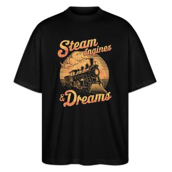 Steam Locomotives and Dreams: Trainspotter Train Railway - Stanley/Stella Oversized Unisex Organic T-shirt Blaster 2.0 - black - Front - Alina (178cm) & Michal (187cm)