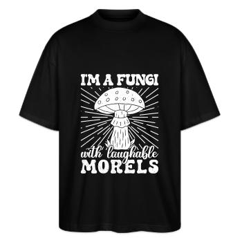Morel Mushrooms Fungi Laughable Morels Mushroom - Stanley/Stella Oversized Unisex Bio T-Shirt Blaster 2.0 - Schwarz - Vorne - Alina (178cm) & Michal (187cm)