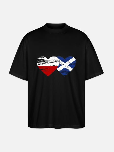 Poland Scotland Flag Heart Used - Stanley/Stella Oversized Unisex Organic T-shirt Blaster 2.0 - black